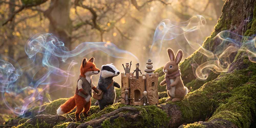 felt animals in the woods